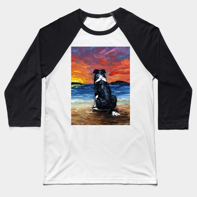 Beach Days - Border Collie Baseball T-Shirt by sagittariusgallery